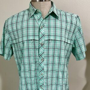 Simms Fishing Stone Cold Short Sleeve Green Plaid Shirt Sz M